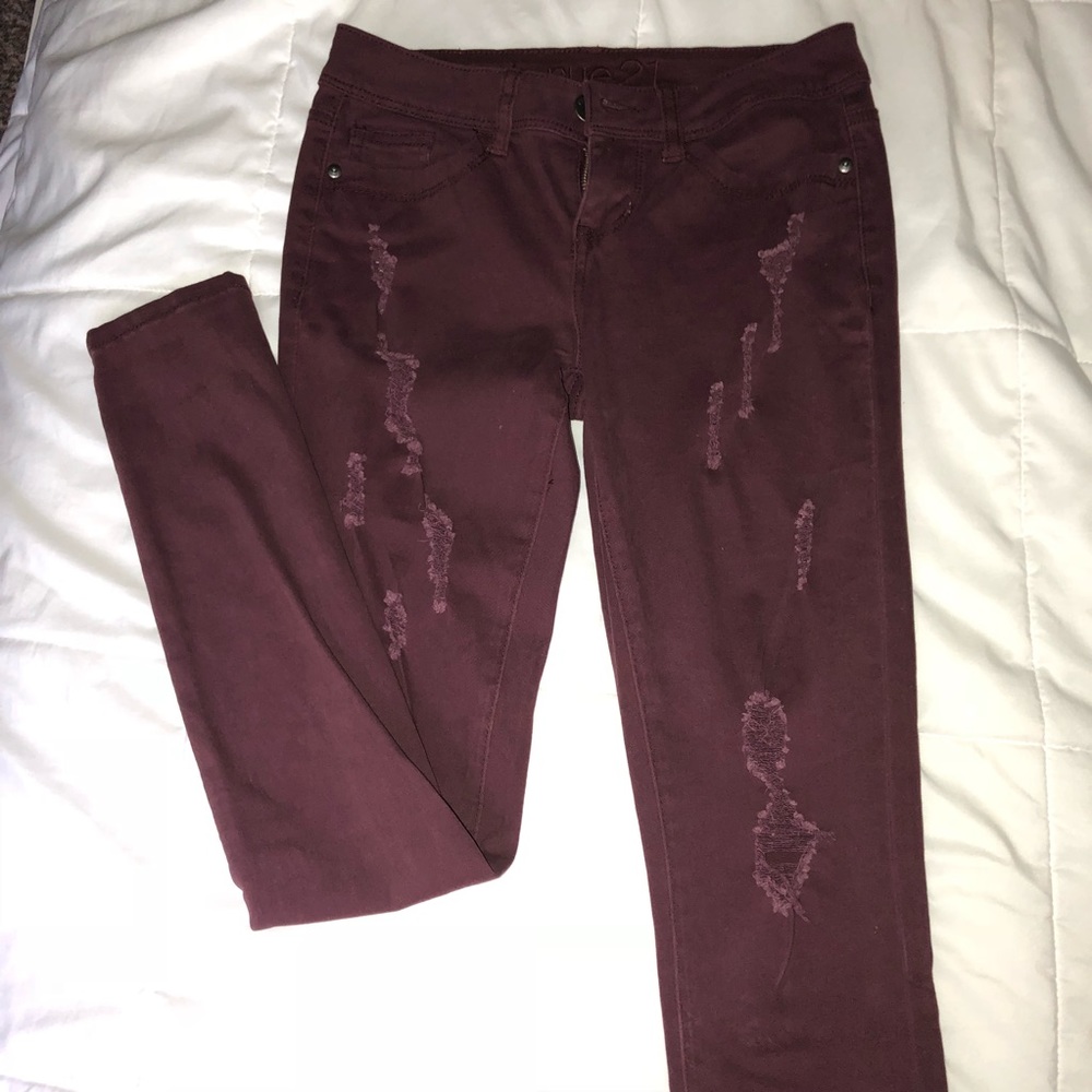 Maroon distress jeans (good for school)*